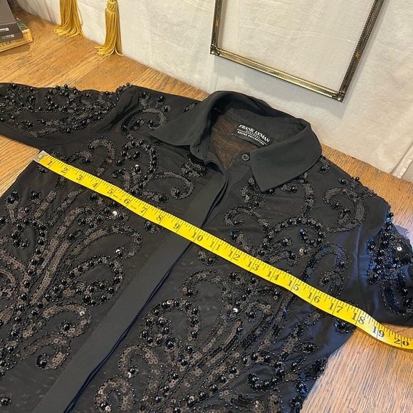 FRANK Lyman Design Collection Beaded Mesh Black Blouse - Size S - Picture 9 of 11